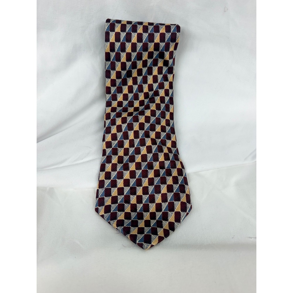 Christian Dior Monsieur Silk Tie Burgundy Gold Blue Geometric Diamond Canada